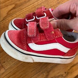 Vans Red and White Skate-Style Sneakers with Velcro Straps